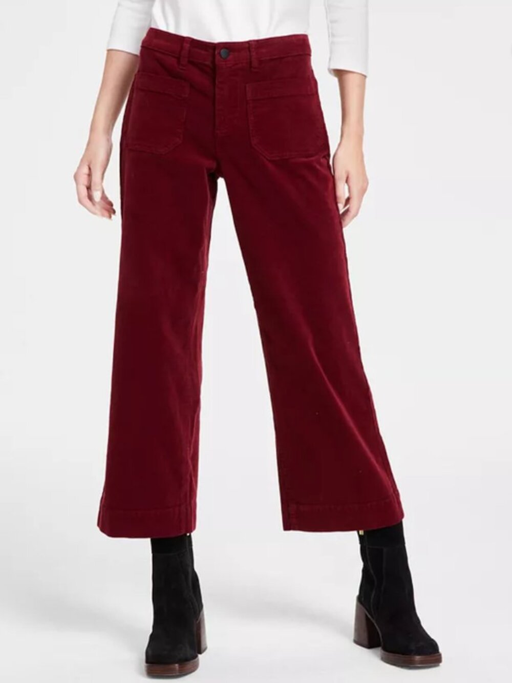 LIVERPOOL Wide Leg Corduroy Pants Holiday Burgundy Red Maroon Sz 14 /32 Petite